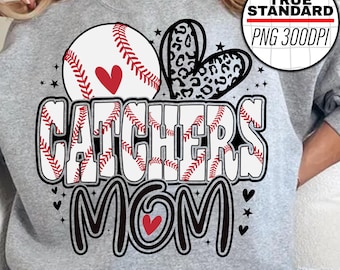 Catchers Mom PNG Image, Baseball Mom Png, Baseball Letter Design, Leopard Print Heart Png, Sublimation Designs Downloads, PNG File