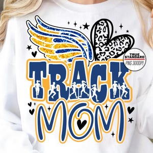 Track Mom PNG, Track and Field Leopard Blue&Yellow Design, PNG File, Track and Field Sublimation Design Downloads