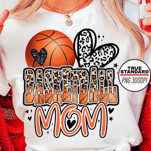 Basketball Mom PNG Image, Black Leopard Basketball Letter Design, Orange Basketball HeartLeopard Design, Sublimation Designs Downloads