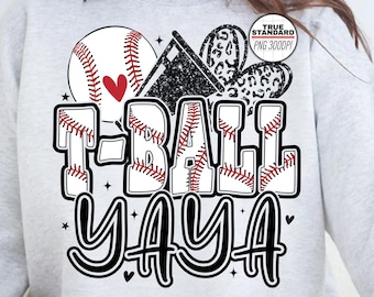 T-ball Yaya PNG Image, T-ball Leopard Glitter Black Design, Baseball Png, Sublimation Designs Downloads, PNG