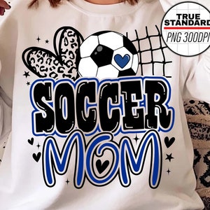Soccer Mom PNG Image, Blue Soccer Leopard Design, HeartLeopard Design, Sublimation Design Download, Transparent PNG