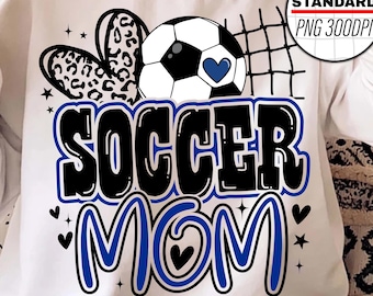 Soccer Mom PNG Image, Blue Soccer Leopard Design, HeartLeopard Design, Sublimation Design Download, Transparent PNG