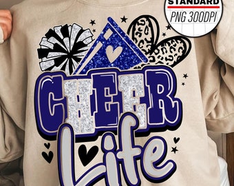 Cheer Life Png , Football Leopard Print Heart Png, Leopard Glitter navy and silver, Cheerleader Png, Cheer Varsity Png, Digital Download