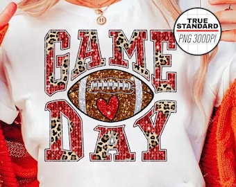 Football Png, Game Day Football PNG Image, Football Red Faux Sequin Leopard Design, Sublimation Designs Downloads, PNG File