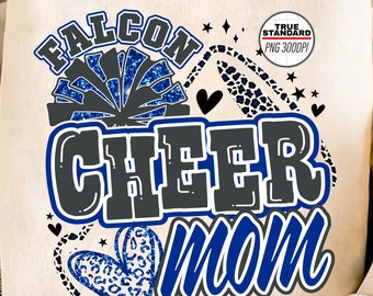 Falcon Cheer Mom Png, Football Leopard Print Heart Png, Leopard Glitter Blue Cheerleader Png, Cheer Varsity Png, Iron On Png