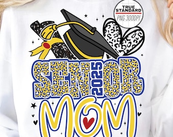 Senior Mom 2025 PNG Image, Blue Yellow Leopard Senior Design, Graduation Shirt Iron On Png, Class of 2025 Svg, Sublimation Designs Downloads