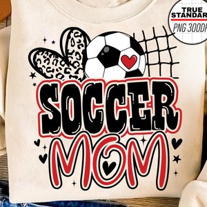 Soccer Mom PNG Image, Red Soccer Leopard Design, HeartLeopard Design, Sublimation Design Download, Transparent PNG
