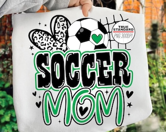 Soccer Mom PNG Image, Green Soccer Leopard Design, HeartLeopard Design, Sublimation Design Download, Transparent PNG