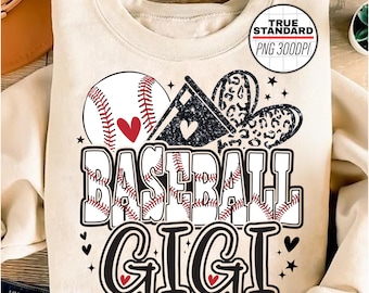 Baseball Gigi PNG Image, Baseball Leopard Glitter Black Design, Sublimation Designs Downloads, PNG File