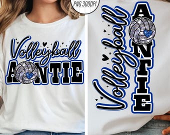 Volleyball Auntie PNG Image, Blue Volleyball HeartLeopard Design, Sublimation Designs Downloads, PNG File