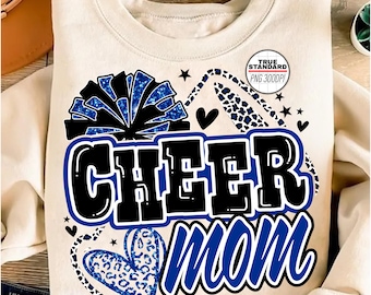 Cheer Mom Png, Football Leopard Print Heart Png, Leopard Glitter Blue Cheerleader Png, Cheer Varsity Png, Iron On Png, Digital Download