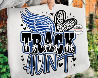 Track Aunt PNG, Track and Field Leopard Blue Design, PNG File, Track and Field Sublimation Design Downloads