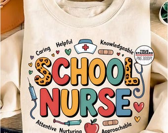 School Nurse PNG Cartoon Sublimation – Cute Leopard Lettering Medical Clipart for Back to School Shirt Design Digital File