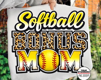 Softball Bonus Mom PNG, Leopard Softball Mom Design, Softball Mom PNG, Spieltag Mom Shirt, Softball Mama Sublimation, Softball PNG Download