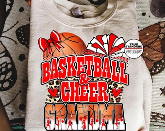 Basketball & Cheer grandma PNG Image, grandma Of Both Leopard Red Design, Basketball grandma Png, Sublimation Designs Downloads, PNG File
