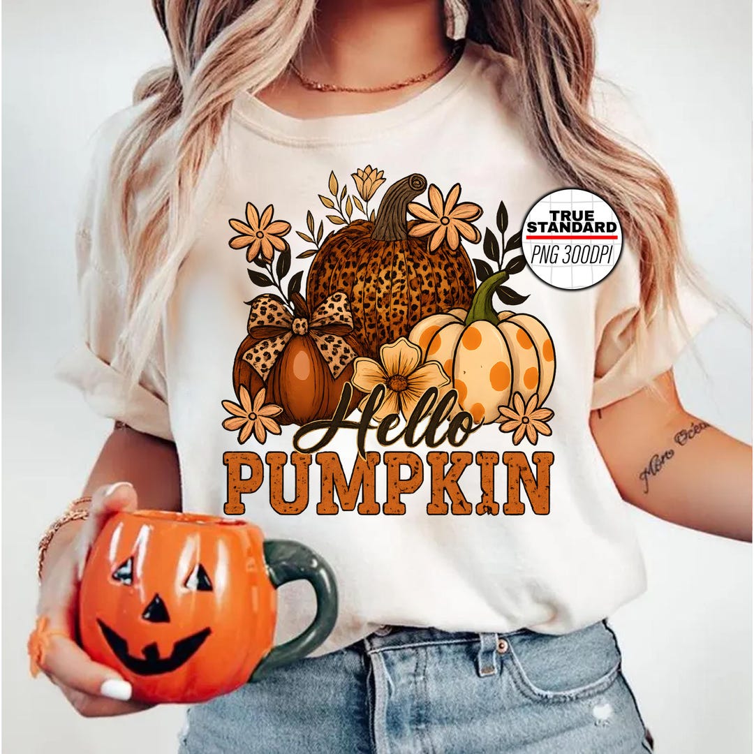 Hello Pumpkin PNG, Fall Sublimation Design, Leopard Print Pumpkin PNG ...