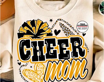 Cheer Mom Png, Football Leopard Print Heart Png, Leopard Glitter Gold Cheerleader Png, Cheer Varsity Png, Iron On Png, Digital Download