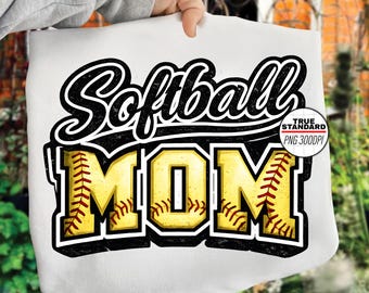 Softball Mom PNG, Softball Mom Shirt Design, Gelbe Softball Stitch Mom PNG, Vintage Distressed Softball Design, Spieltag Softball Mom