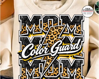 Color Guard Mom PNG, Leopard Lightning Mom PNG, Blaskapelle Mom Shirt Design, Band Mom Sublimation, Maskottchen Mom PNG
