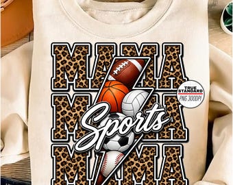 Sport Mama PNG Sublimationsdesign | Leopardenmuster MAMA Shirt | Basketball Fußball Fußball Baseball Baseball Mama | Digitaler Download 300DPI