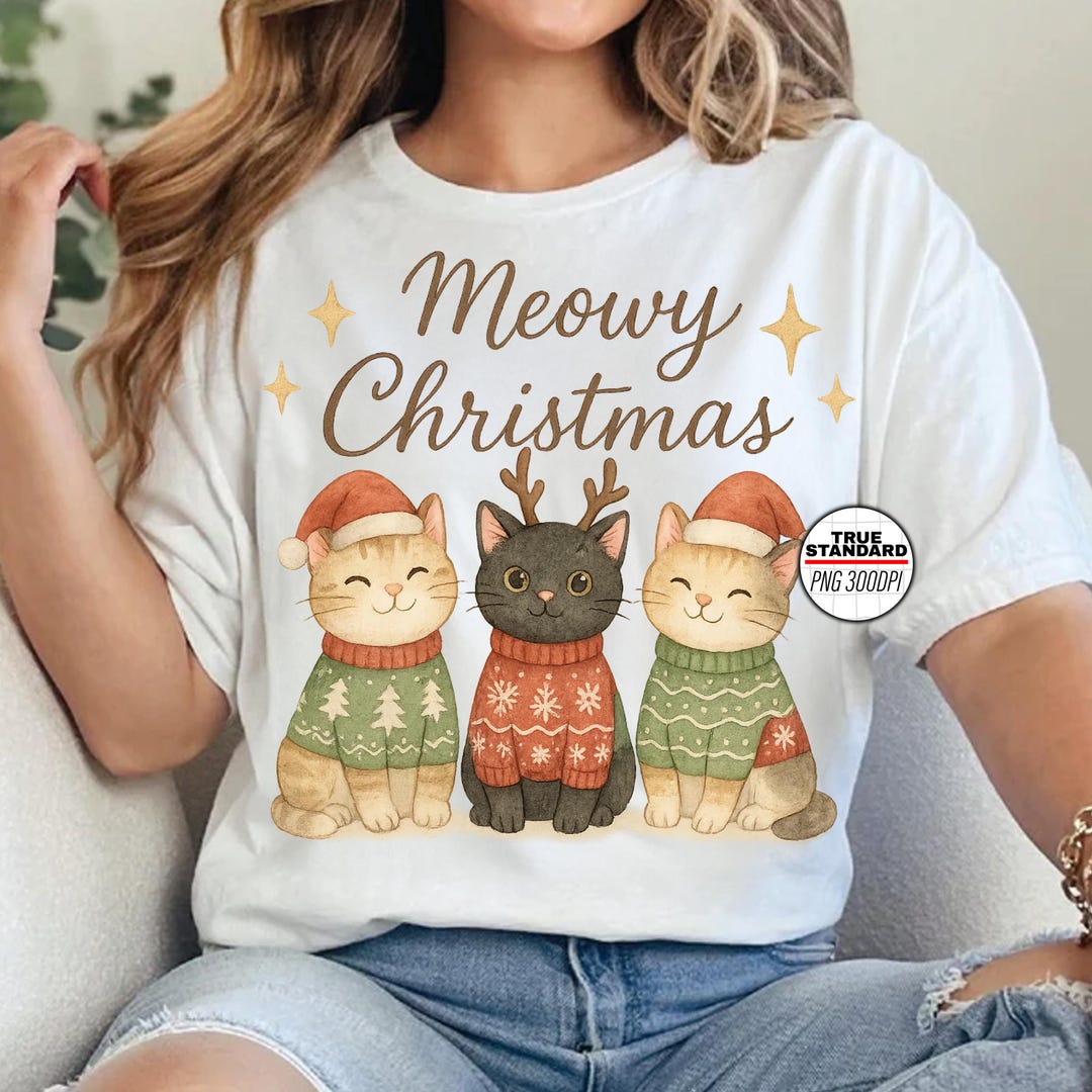 Meowy Christmas Cat PNG, Cute Christmas Cats Clipart, Three Cats in ...