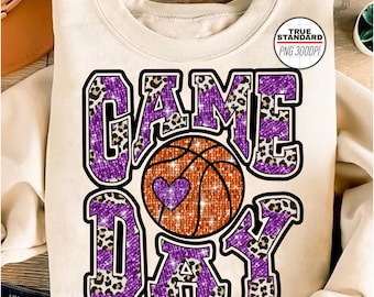 Basketball Png, Game Day Basketball PNG Image, Basketball purple Leopard Design, Sublimation Designs Downloads, PNG File
