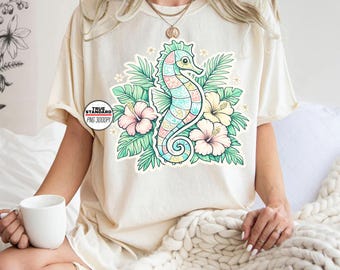 Blumen Sommer Seepferd Png, Küsten Seepferd Sublimation, Tropisches Seepferd PNG, Strand Ozean Sommer PNG, Blumen Seepferd Clipart