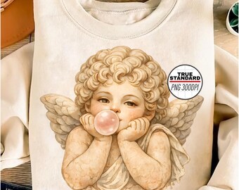 Cherub Angel Bubblegum PNG, Vintage Cupid Angel PNG, Cute Angel Clipart, Romantic Valentine Art, Sublimation Design