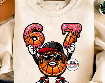 Basketball 67 Meme PNG, Six Seven Donut Basketball PNG, lustiges 6 7 Basketball Drip Design, Gen Alpha Meme PNG, Sublimationsdatei