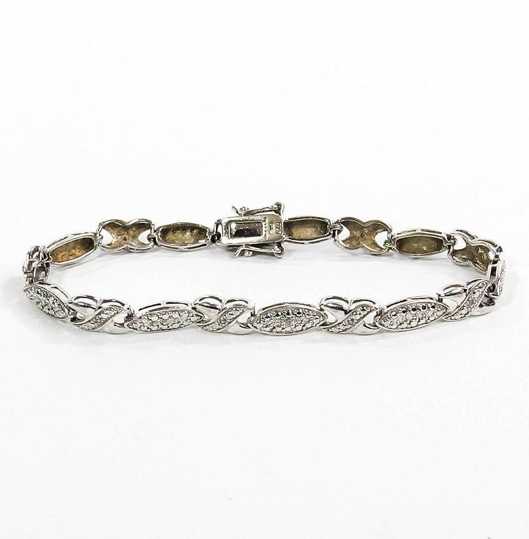 Sterling Silver Diamond Link Bracelet Etsy