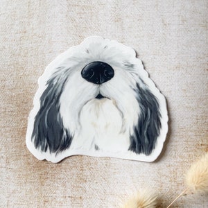 Doorzichtige hondensticker, grijs, oude Engelse herdershond, huisdiersticker, hondenkunst, neus omhoog, cadeau, cadeau hondenliefhebber, gestanst, formaat 3 x 3 inch, matte afwerking