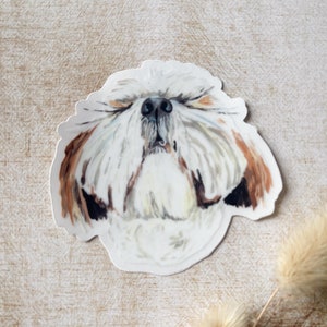 Sticker pour chien, blanc, Shih Tzu, sticker transparent pour animal de compagnie, art de chien, nez en l'air, cadeau, cadeau pour les amoureux des chiens, prédécoupé 3 x 2,86 pouces, finition mate