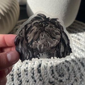 Hondenkunststicker, zwarte Shi Tzu-huisdiersticker, hondenkunst, neus omhoog, cadeau, cadeau hondenliefhebber, gestanst, duidelijke stickers 3 x 3 inch, matte afwerking