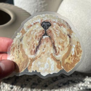 Hondenkunststicker, mini gouden doodle, huisdiersticker, hondenkunst, neus omhoog, cadeau, cadeau hondenliefhebber, gestanst, doorzichtige stickers 3 x 3" formaat, matte afwerking
