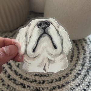 Hondenkunststicker, witte Golden retriever-huisdiersticker, hondenkunst, neus omhoog, cadeau, cadeau hondenliefhebber, gestanst, duidelijke stickers 3 x 3", matte afwerking