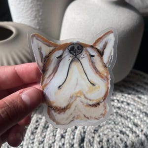 Hondenkunststicker, gouden Shiba Inu, huisdiersticker, hondenkunst, neus omhoog, cadeau, cadeau hondenliefhebber, gestanst, duidelijke stickers 3 x 3 inch, matte afwerking