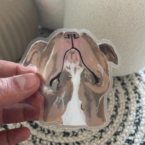 Hondenkunststicker, bruine pitbull, huisdiersticker, hondenkunst, neus omhoog, cadeau, cadeau hondenliefhebber, gestanst, duidelijke stickers 3 x 3", matte afwerking