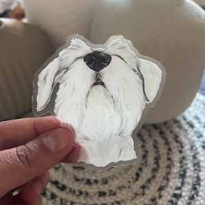 Hondenkunststicker, witte Schnauzer-huisdiersticker, hondenkunst, neus omhoog, cadeau, cadeau hondenliefhebber, gestanst, duidelijke stickers 3 x 3 inch, matte afwerking
