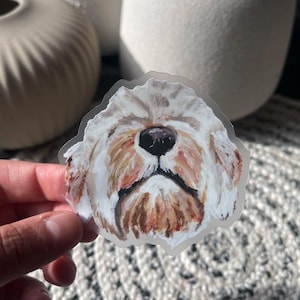 Hondenkunststicker, huisdiersticker, witte labradoodle-hondkunst, neus omhoog, cadeau, cadeau hondenliefhebber, gestanst, doorzichtige stickers 3 x 3" formaat, matte afwerking