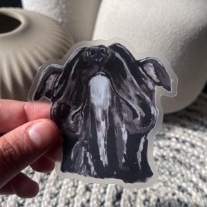 Hondenkunststicker, zwarte pitbull, huisdiersticker, hondenkunst, neus omhoog, cadeau, cadeau hondenliefhebber, gestanst, duidelijke stickers 3 x 3 inch, matte afwerking