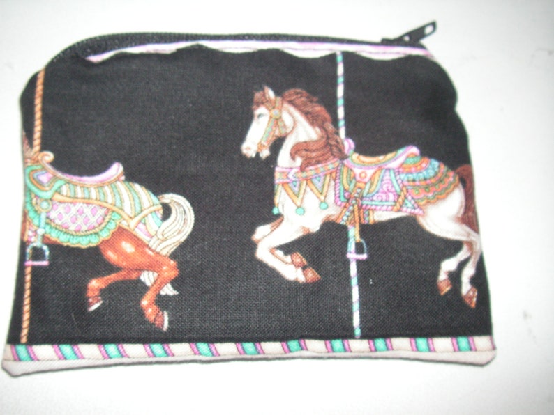 Carousel horses horse novelty handmade zipper fabric coin change purse card holder