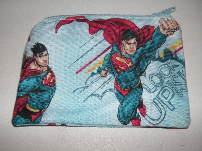 Superman man marvel dc comic handmade fabric coin change purse zipper pouch
