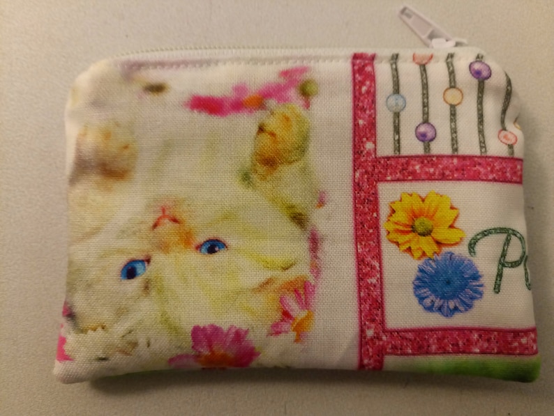 Cat cats kitty kitten handmade zipper fabric coin change purse card holder