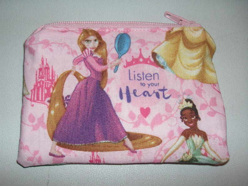 Princess Tangled Rapunzel handmade zipper fabric coin change purse card holder