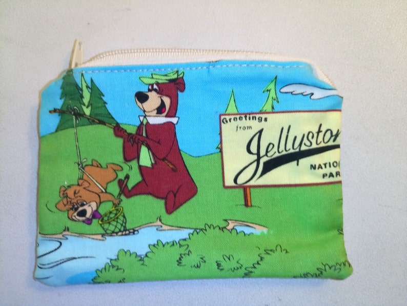 Yogi Bear cartoon handmade zipper fabric coin change purse card holder