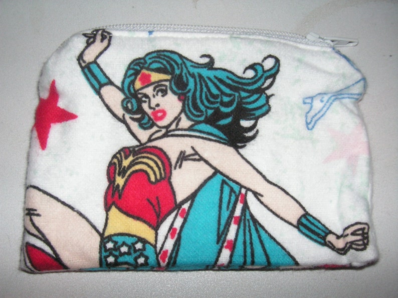 Wonderwoman wonder woman Girl comic marvel dc handmade fabric coin change purse zipper pouch