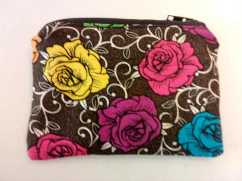Flower Flowers roses novelty handmade zipper fabric coin change purse card holder