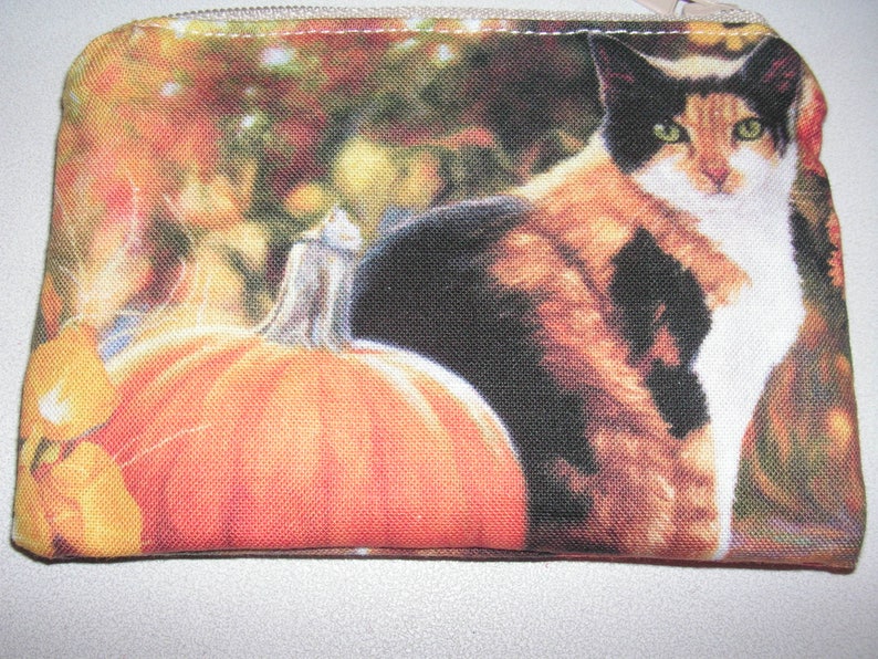Cat cats kitty kitten handmade zipper fabric coin change purse card holder