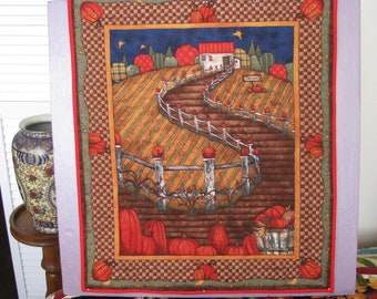 Fall Field of Pumpkins 20 x 24 quilted panel wall hanging