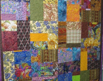 Colorful Large-Piece "Scrappy" Quilt 45" x 67"